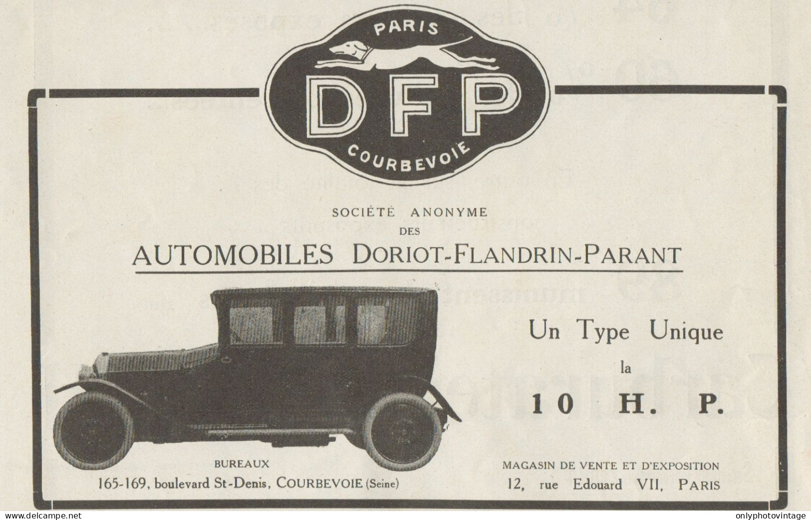 Automobiles DORIOT-FLANDRIN-PARANT - Pubblicità D'epoca - 1919 Old Advert - Publicités