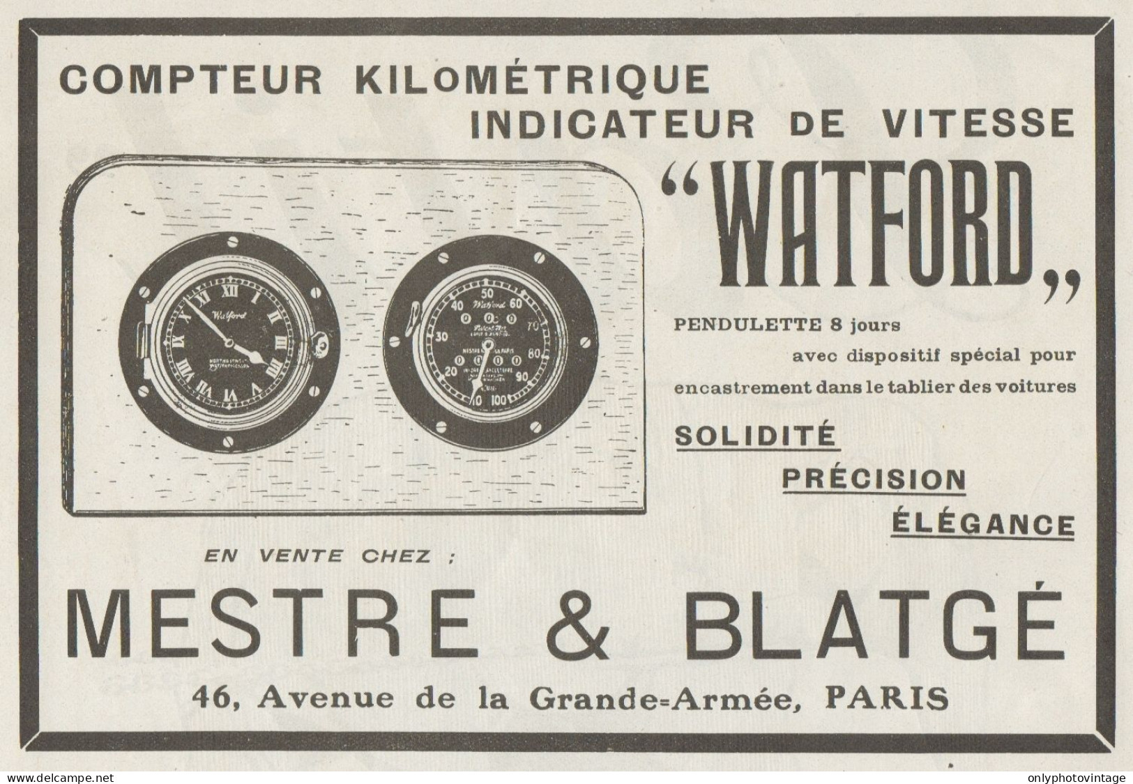 Compteur Kilométrique WATFORD - Mestre & Blatgé - Pubblicità - 1919 Old Ad - Publicités