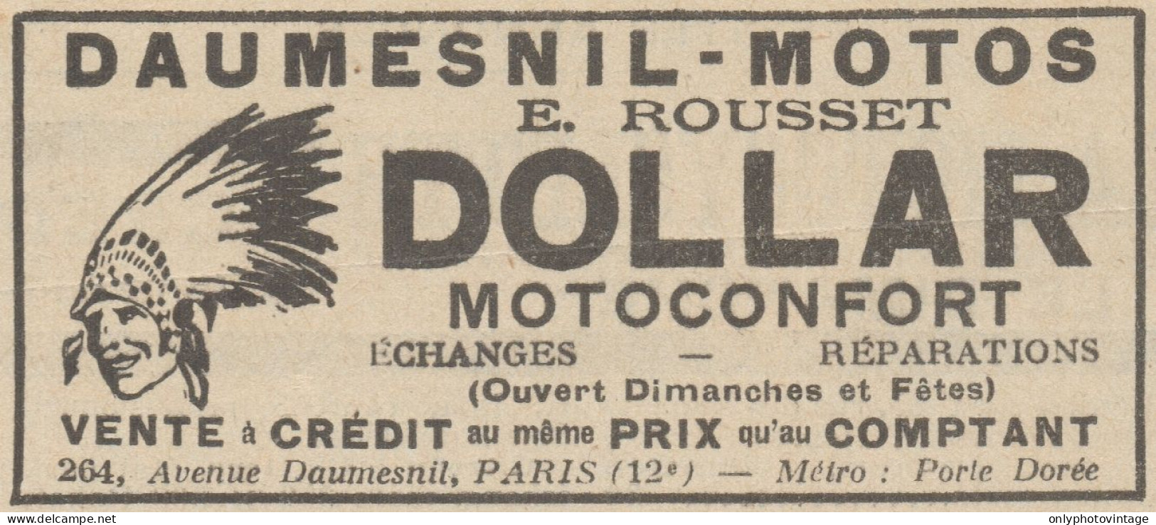 Daumesnil Motos E. Rousset - Dollar Motoconfort - Pubblicità - 1931 Old Ad - Publicités