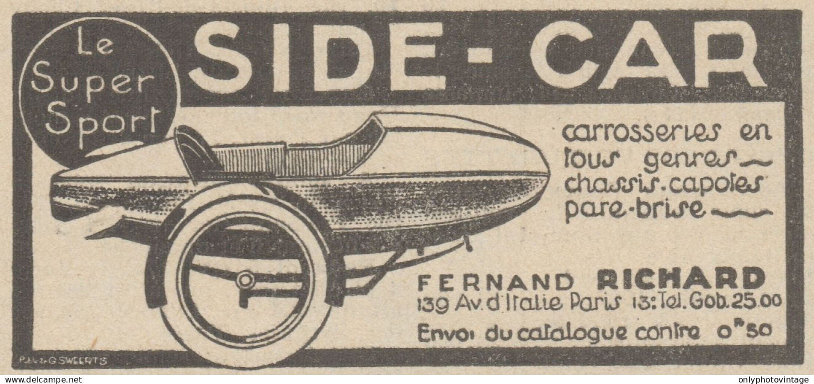 SIDE-CAR Supersport - Fernand Richard - Pubblicità D'epoca - 1931 Old Ad - Pubblicitari