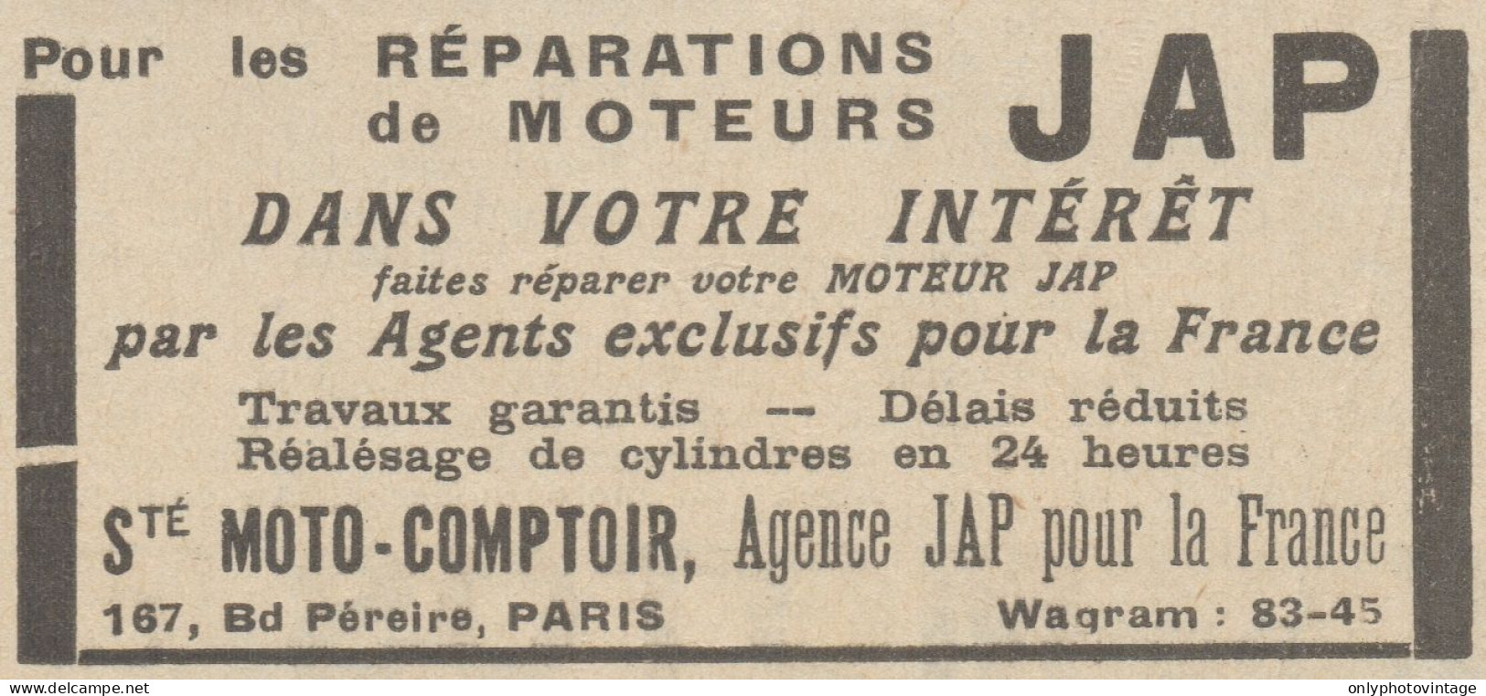 Moto-Comptoir - Réparations De Moteurs JAP - Pubblicità D'epoca - 1931 Ad - Publicités