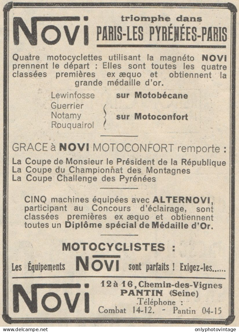 Magnéto Pour Motos NOVI - Pubblicità D'epoca - 1931 Old Advertising - Werbung