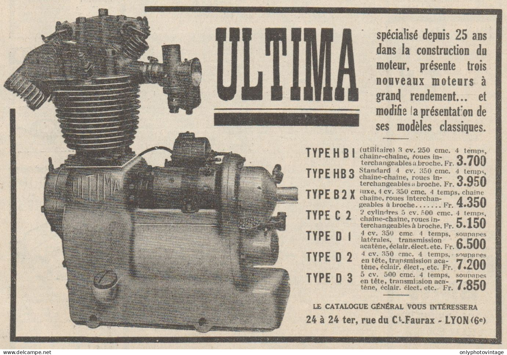 Motocyclettes ULTIMA - 7 Modèles - Pubblicità D'epoca - 1931 Old Advert - Werbung