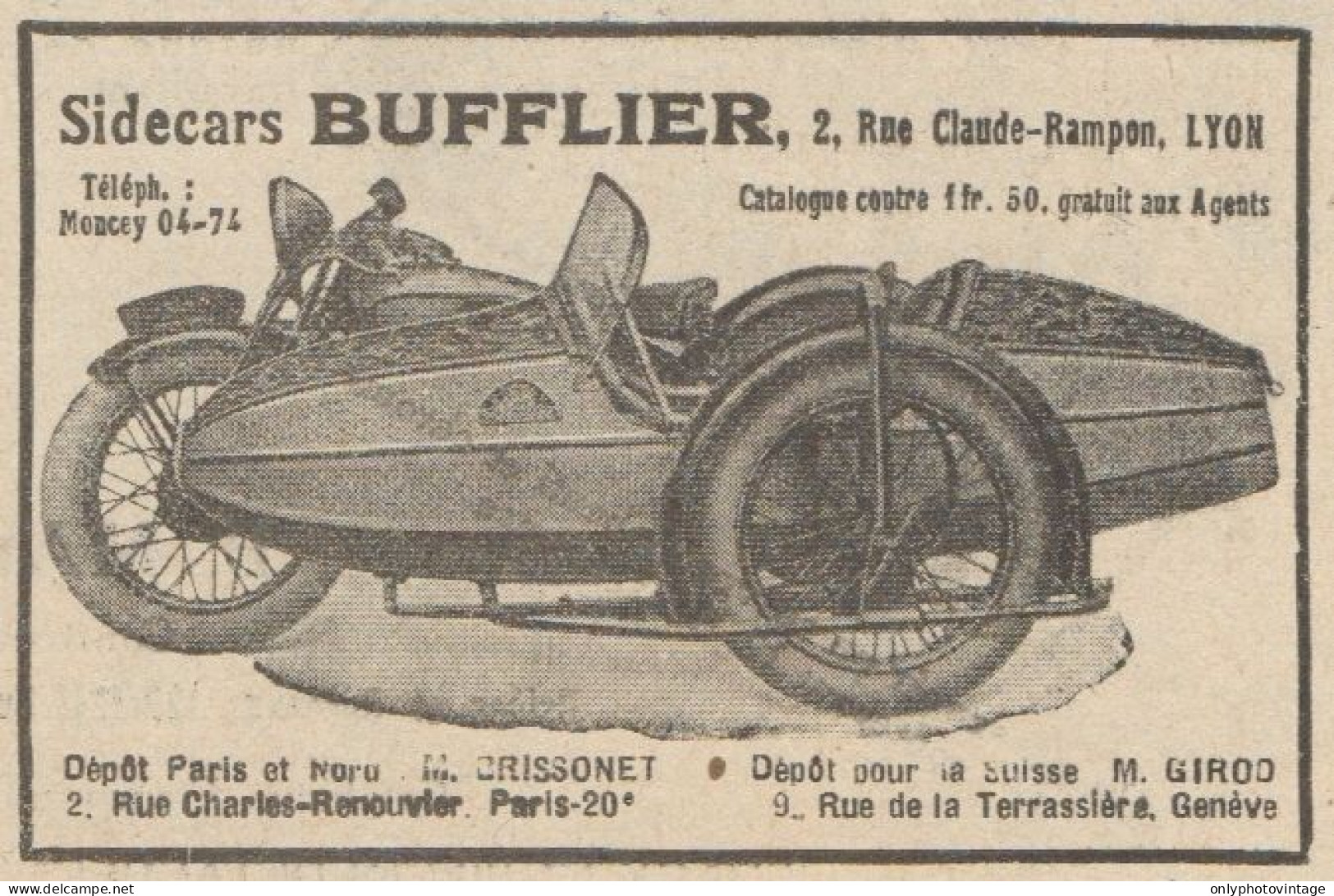 Sidecars BUFFLIER - Pubblicità D'epoca - 1931 Old Advertising - Publicités
