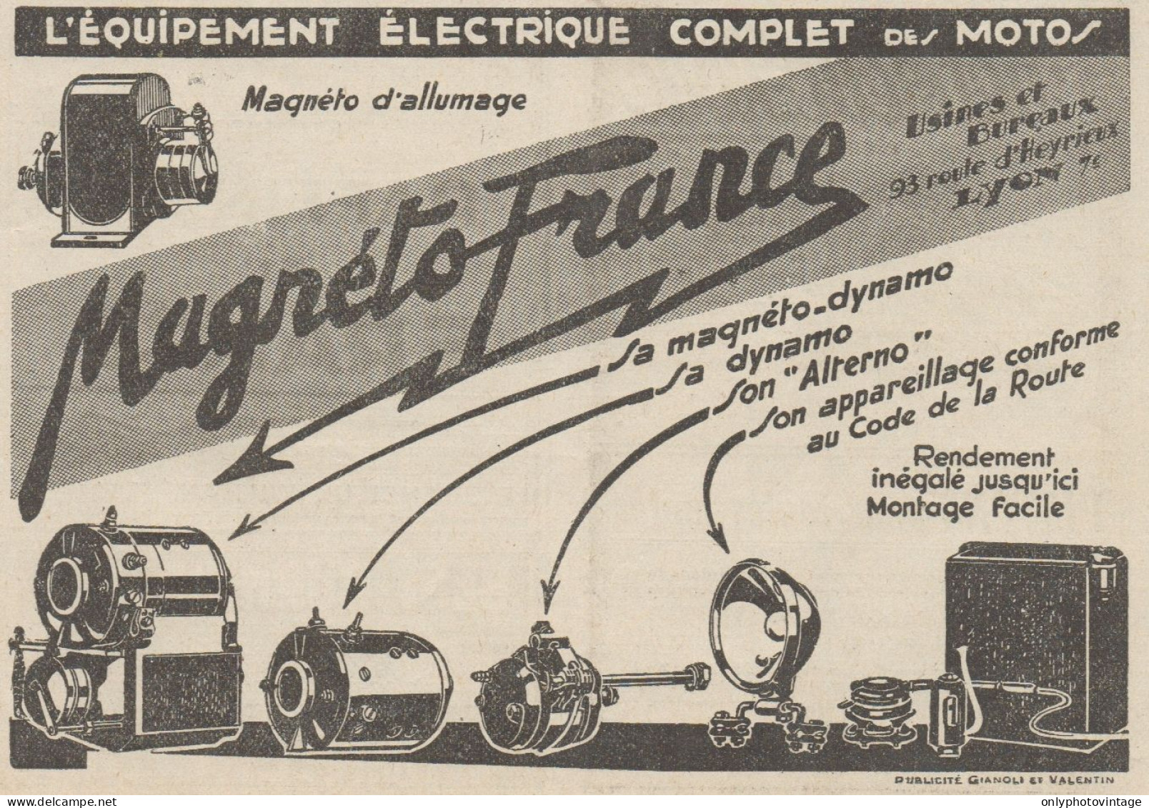 Magnéto-France L'èquipement électrique Des Motos - Pubblicità - 1931 Ad - Werbung