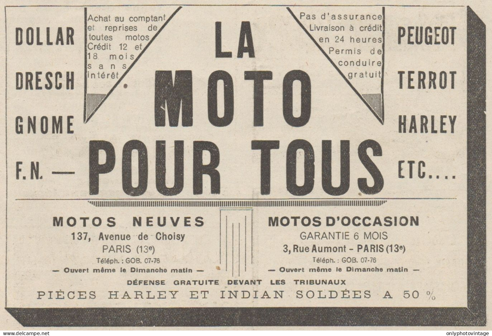 LA MOTO POUR TOUS - Dresch - Gnome - Pubblicità D'epoca - 1931 Old Advert - Publicités