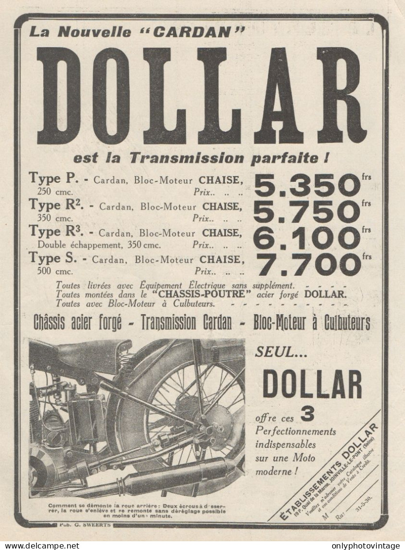 Moto DOLLAR - Pubblicità D'epoca - 1930 Old Advertising - Werbung