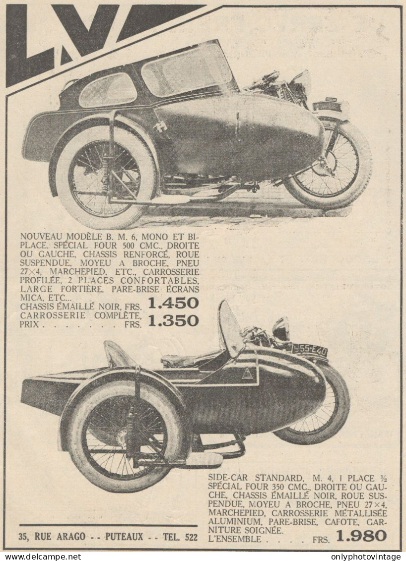 Sidecar Spécial Pour 500 Cmc - Pubblicità D'epoca - 1930 Old Advertising - Publicités