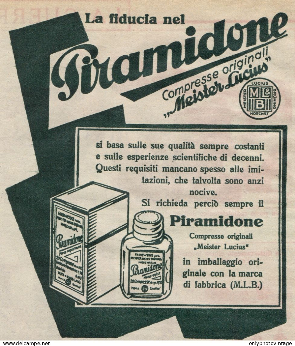 Compresse IL PIRAMIDONE - Pubblicità D'epoca - 1927 Old Advertising - Publicités