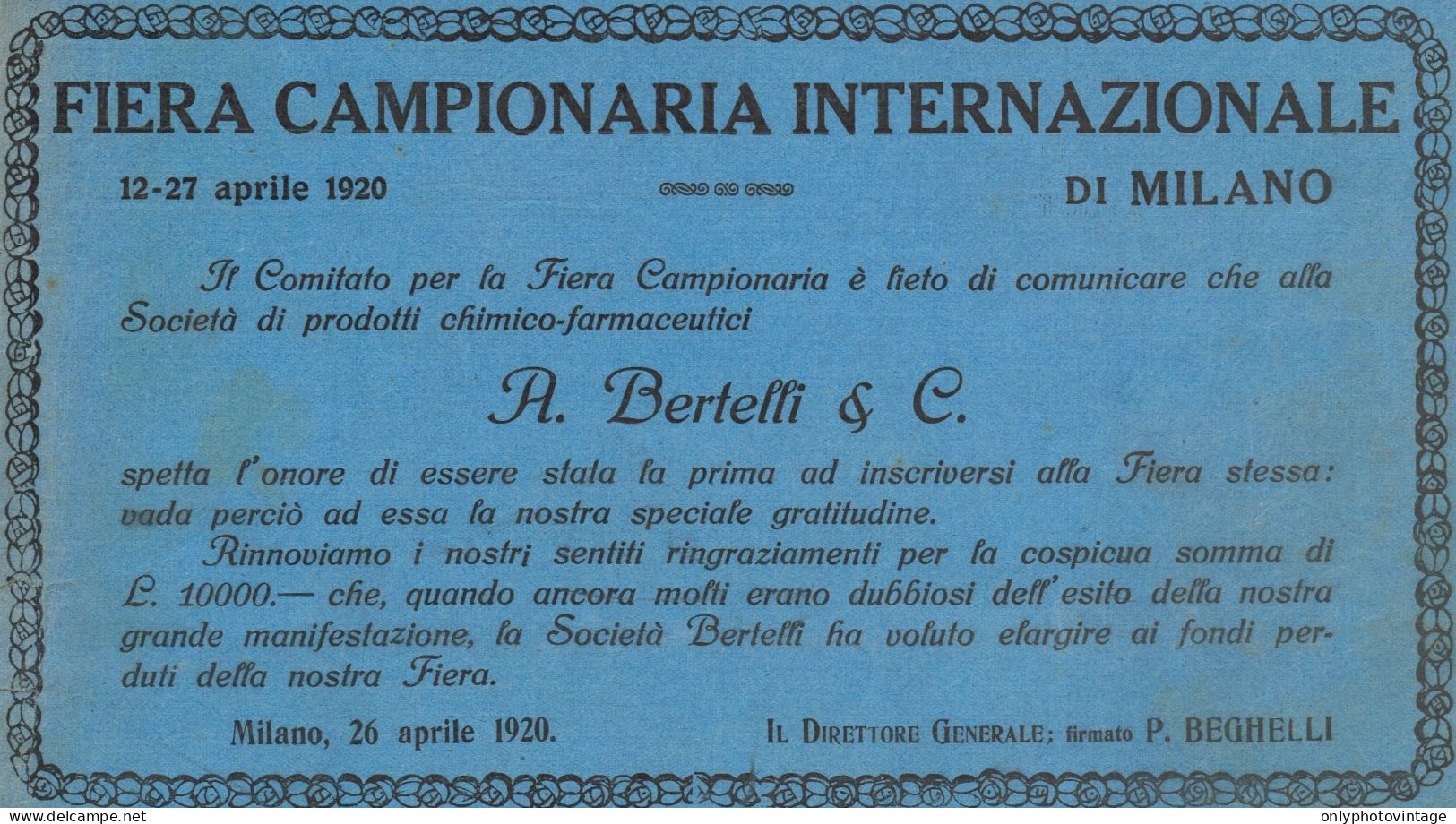 Prodotti Chimico-Farmaceutici BERTELLI - Pubblicità D'epoca - 1924 Old Ad - Publicités