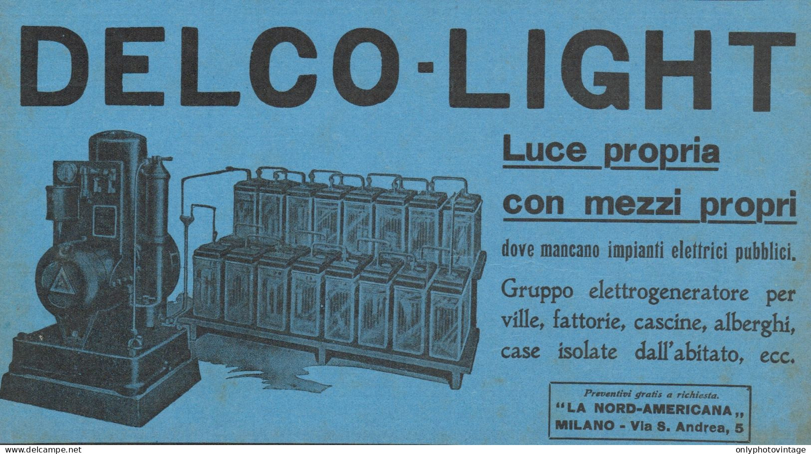 DELCO-LIGHT Luce Propria Con Mezzi Propri - Pubblicità D'epoca - 1924 Ad - Werbung