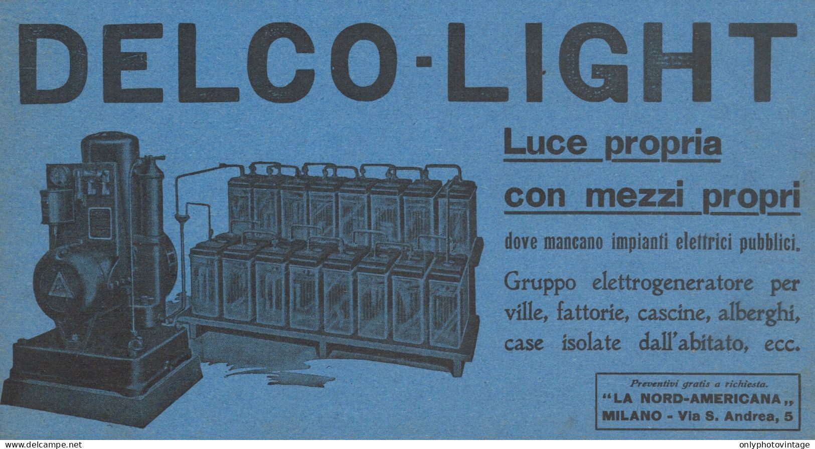 DELCO-LIGHT Luce Propria Con Mezzi Propri - Pubblicità D'epoca - 1924 Ad - Werbung