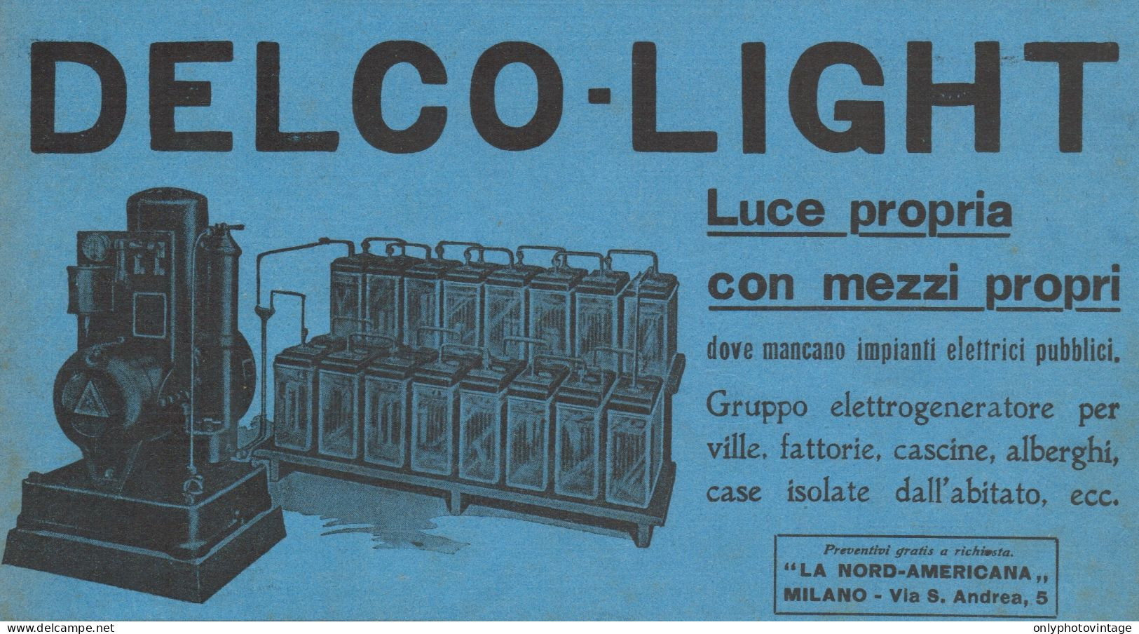 DELCO-LIGHT Luce Propria Con Mezzi Propri - Pubblicità D'epoca - 1924 Ad - Werbung