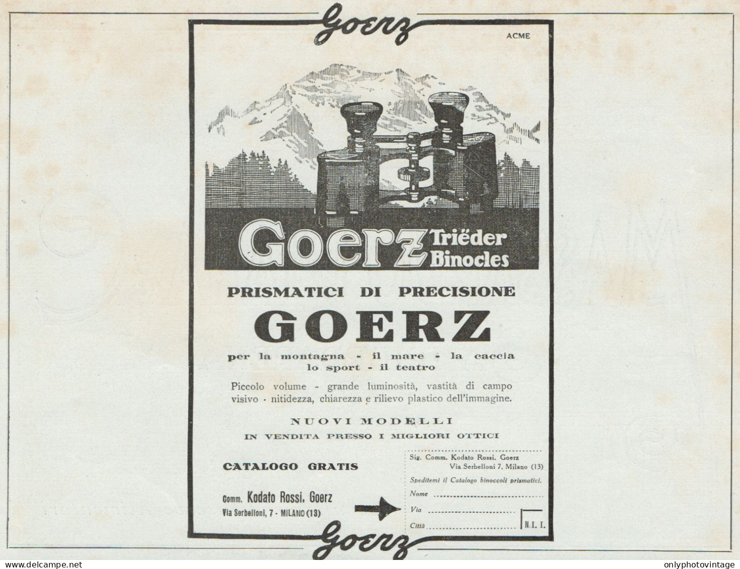 Binocoli GOERZ - Pubblicità D'epoca - 1924 Old Advertising - Publicités