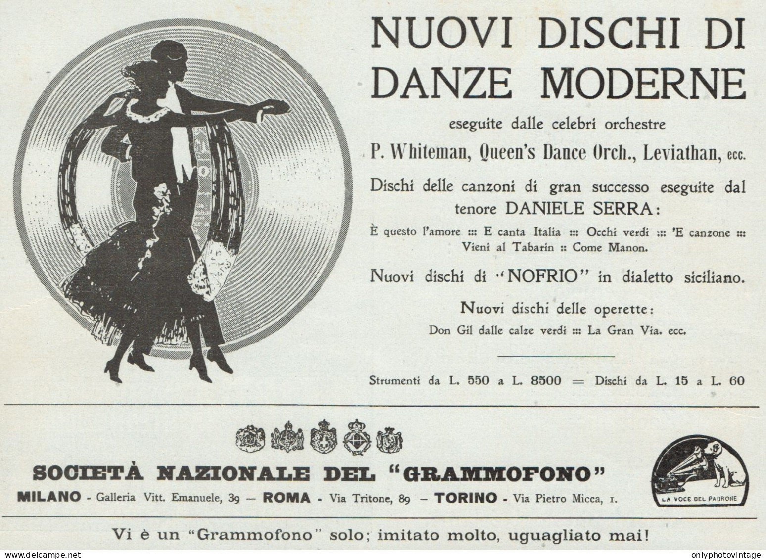 La Voce Del Padrone - Nuovi Dischi Di Danze Moderne - Pubblicità - 1924 Ad - Werbung