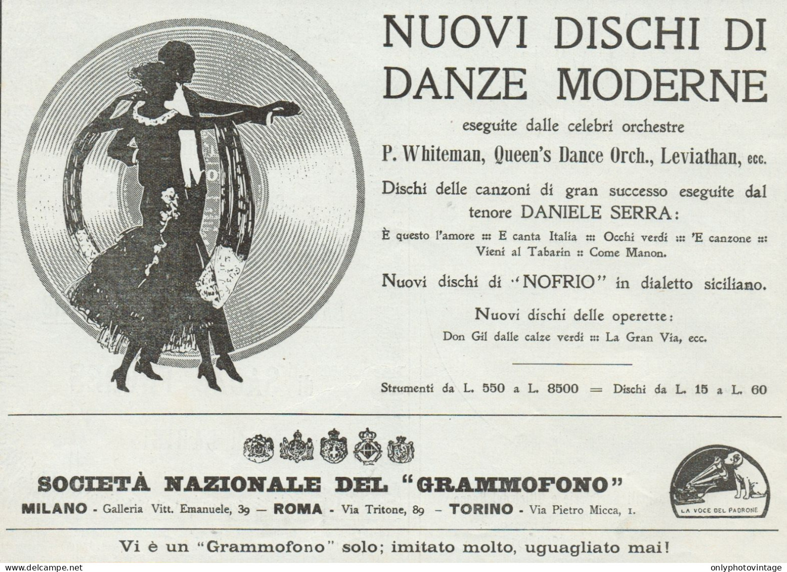 La Voce Del Padrone - Nuovi Dischi Di Danze Moderne - Pubblicità - 1924 Ad - Publicités