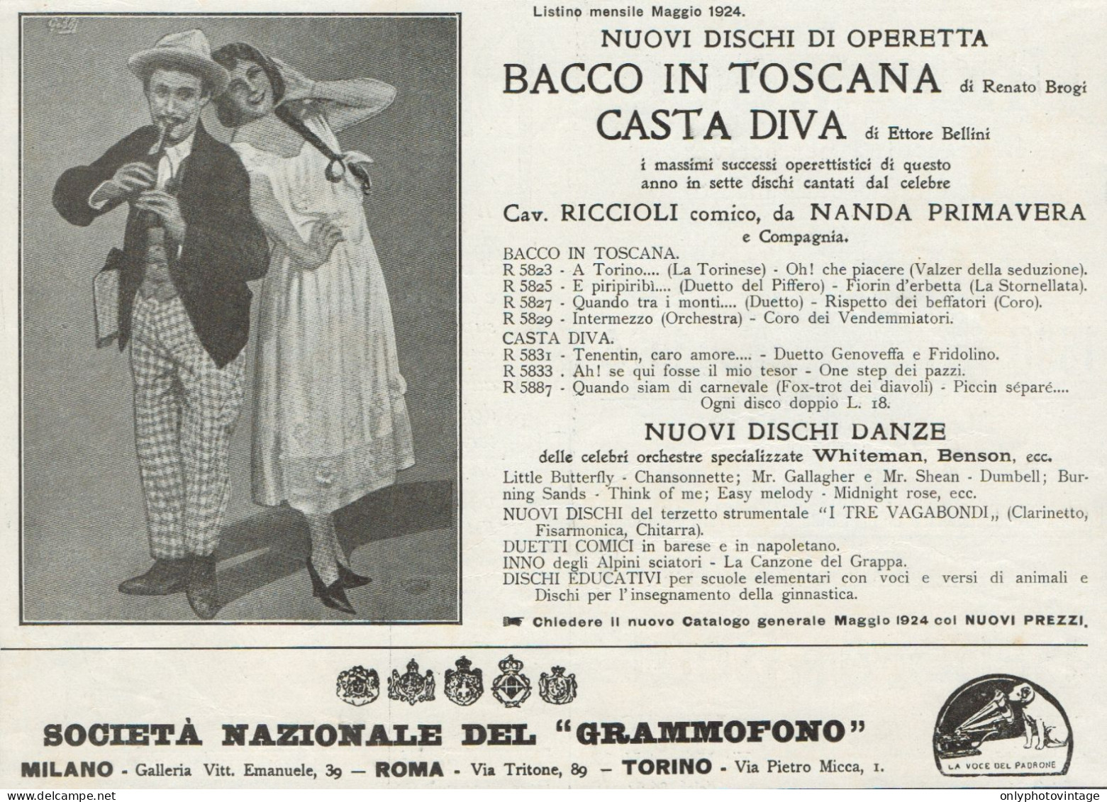 La Voce Del Padrone - Nuovi Dischi - Pubblicità D'epoca - 1924 Old Advert - Publicités