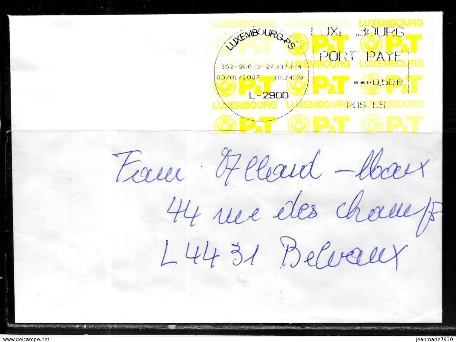 H351 - LETTRE DE LUXEMBOURG PS DU 03/01/07 POUR BELVAUX - Frankeermachines (EMA)