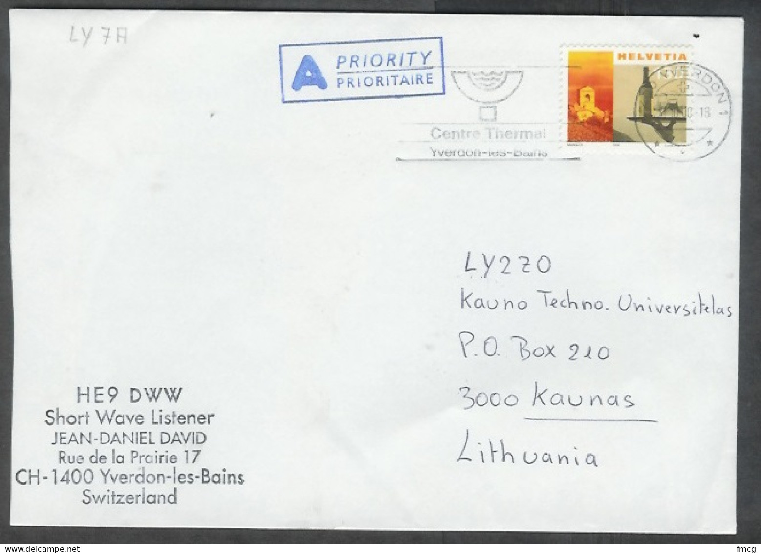 2000  Europa, Yverdon (11.10.00) To Kaunas Lithuania - Cartas & Documentos