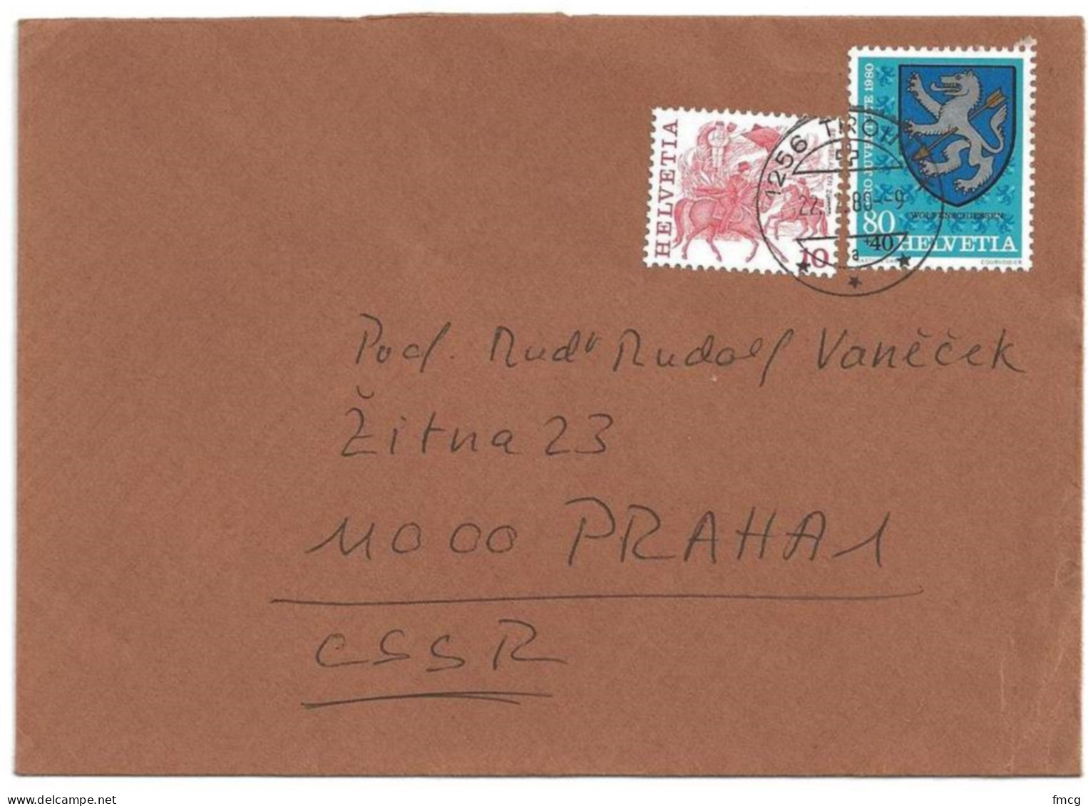 1980 0.80+0.40fr Baker Semi-postal, Troh--(21.12) To Czechoslovakia - Briefe U. Dokumente