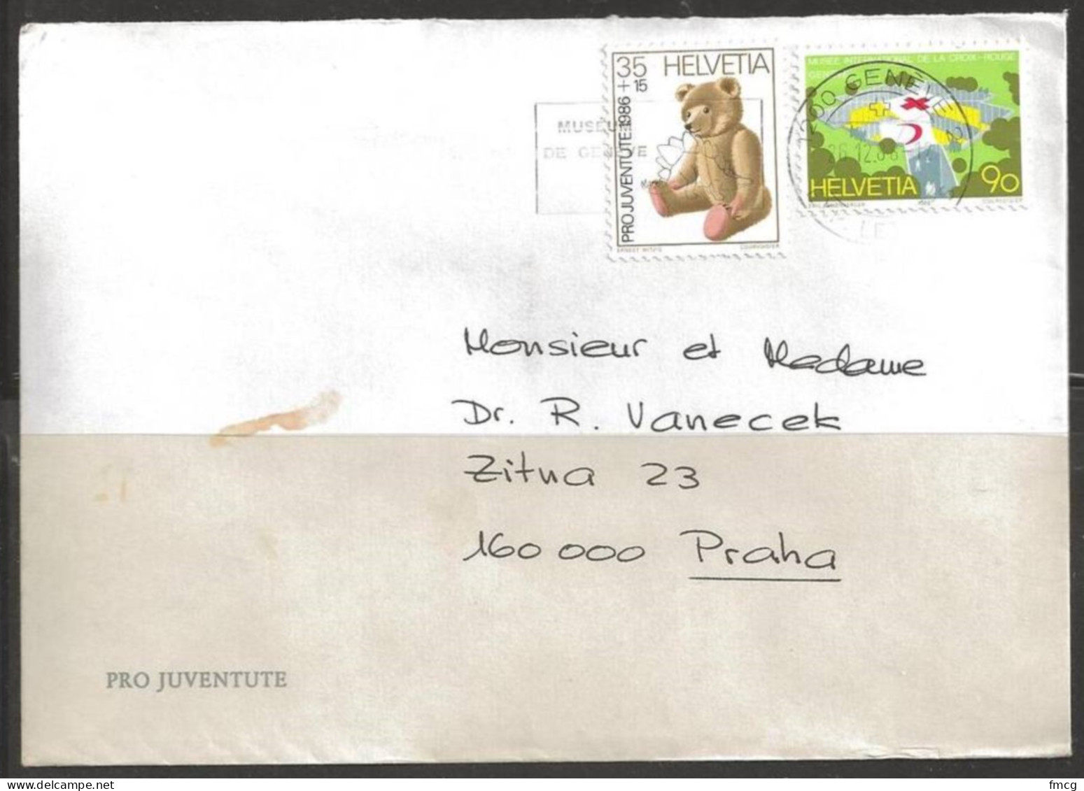 1987 35c+15c Teddy Bear, Geneve (26.12.86) To Czechoslovakia - Briefe U. Dokumente