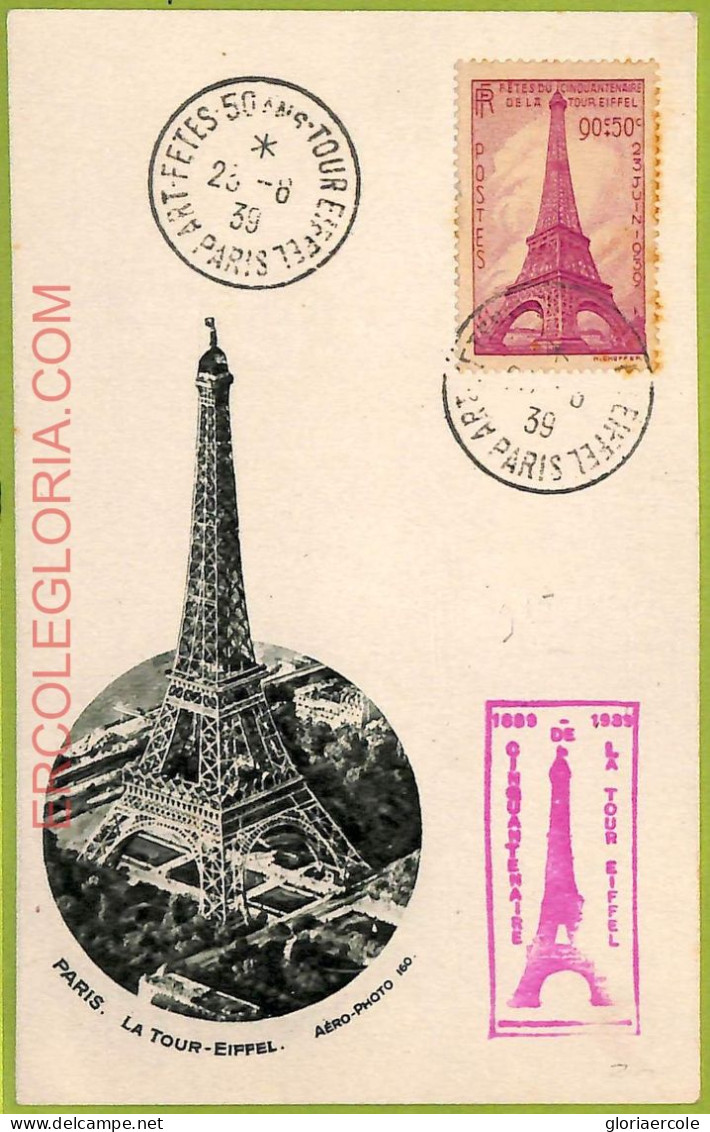 Ad3326 - FRANCE - Postal History - MAXIMUM CARD - 1939 - PARIS  Tour Eiffel - 1930-1939