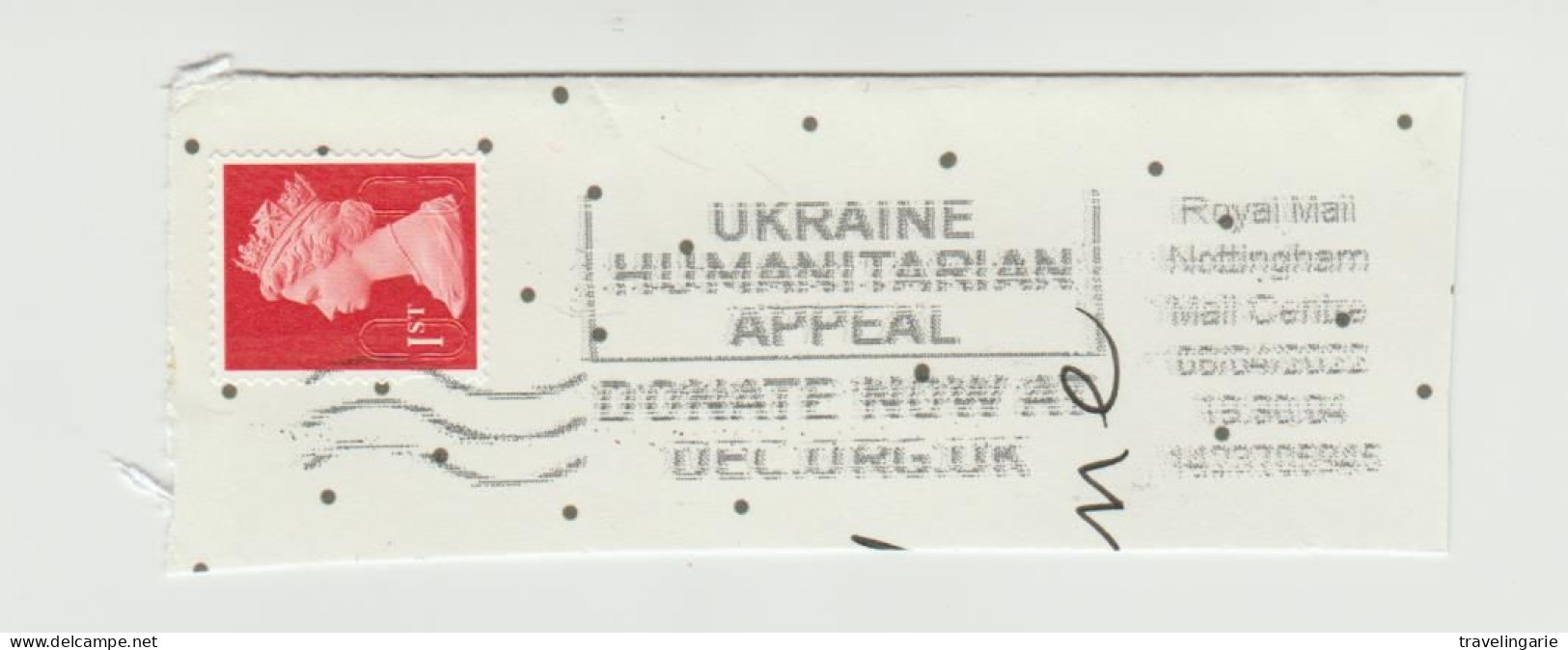 United Kingdom 2022 1st Class Red With Barcode With 'Ukraine Appeal' Slogan ° Used On Piece - Used Stamps