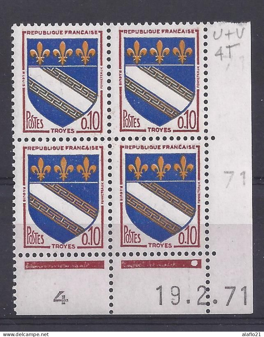 BLASON TROYES N° 1353 - Bloc De 4 COIN DATE - NEUF SANS CHARNIERE - 19/2/71 - 1960-1969