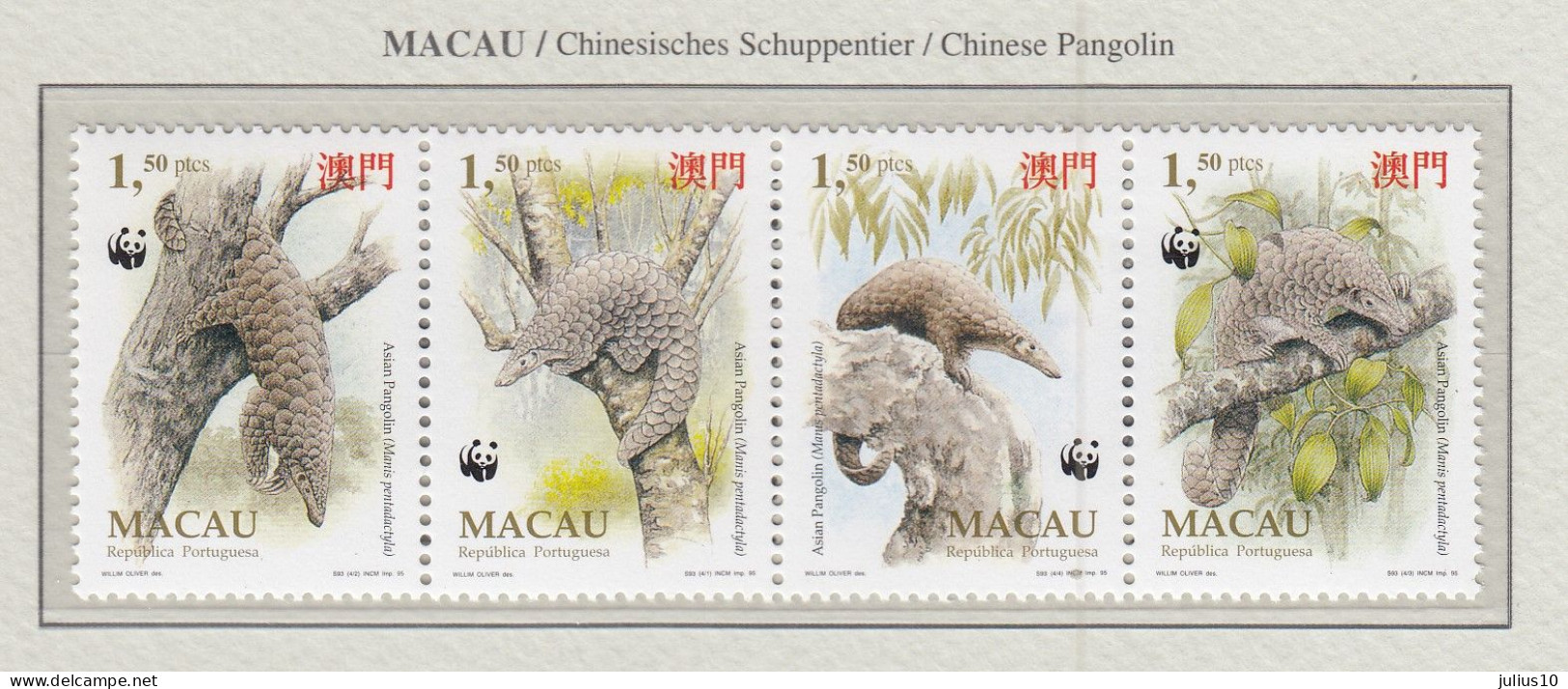 MACAU 1995 WWF Pangolin Mi 795-798 MNH(**) Fauna 528 - Ongebruikt
