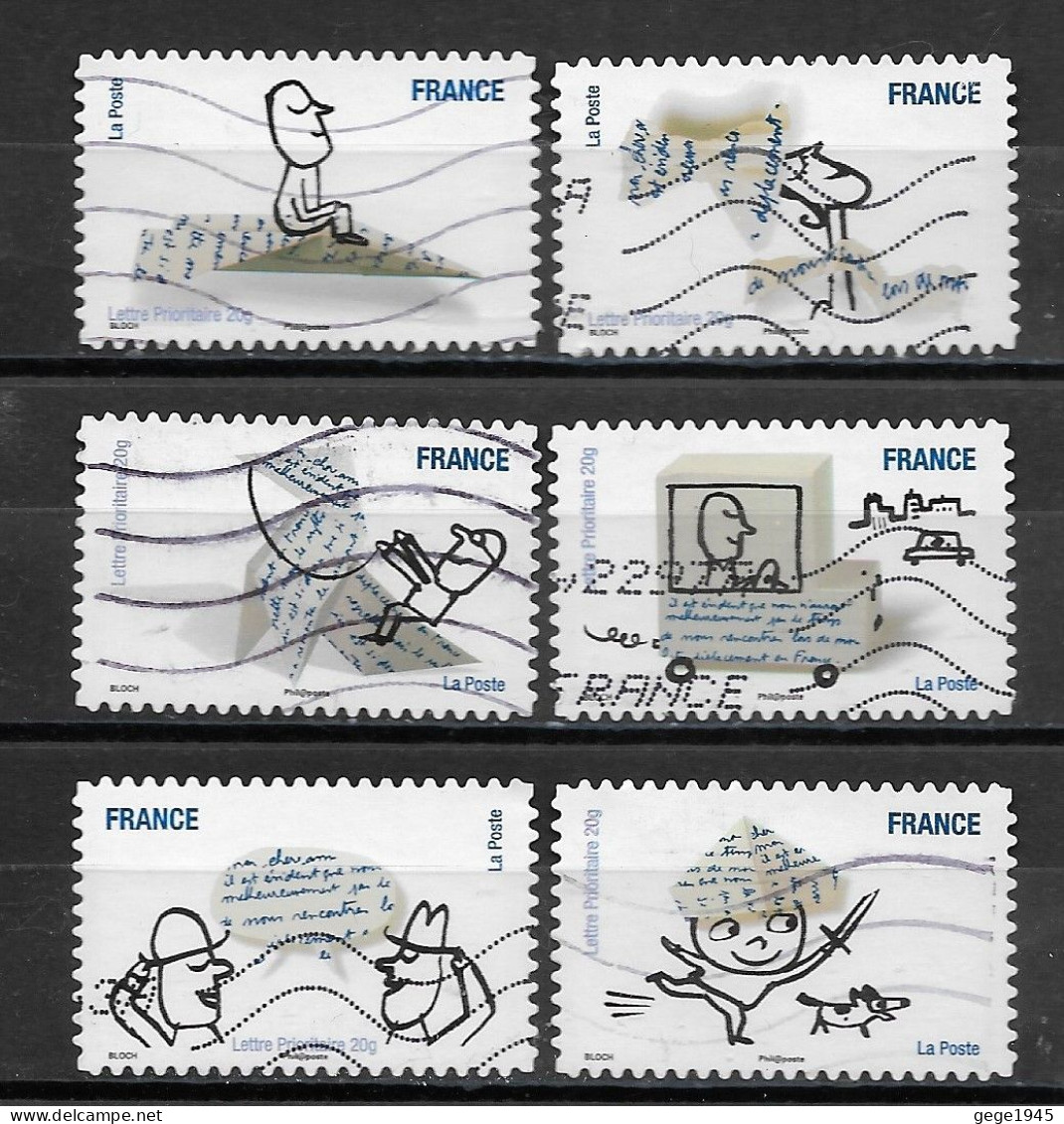France 2010  Oblitéré  Autoadhésif  N° 473 - 474 - 475 - 480 - 481 - 482   -    Sourires Avec Personnages De Bloch - Used Stamps
