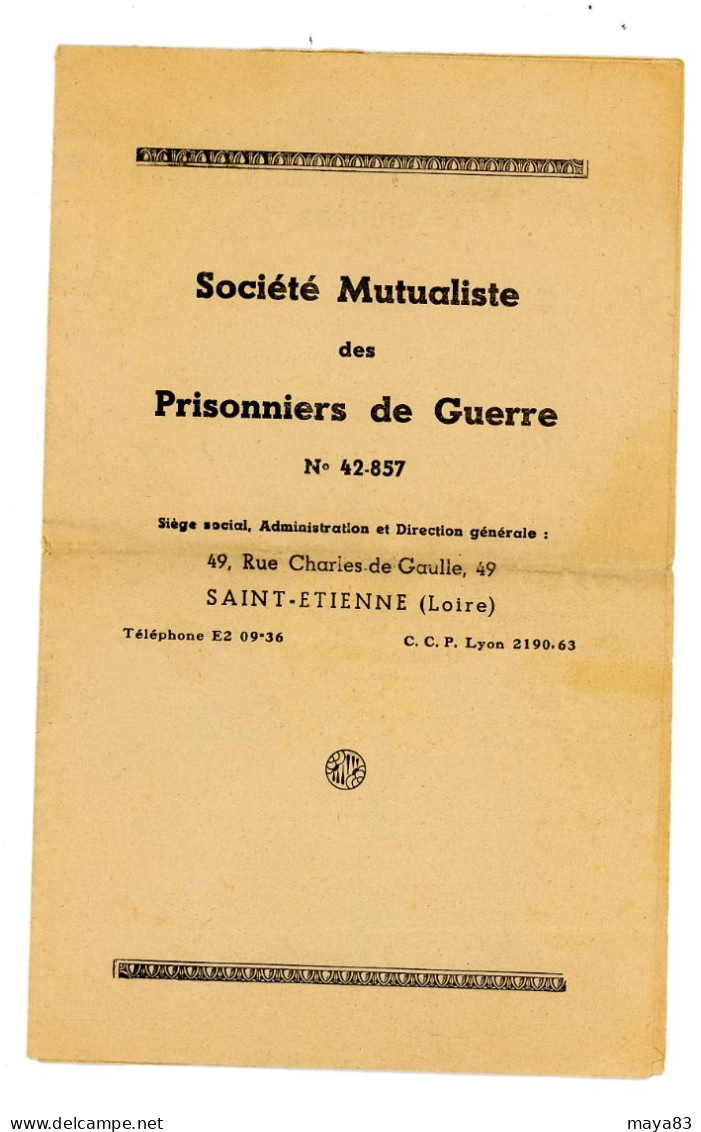 SOCIETE MUTUALISTE DES PRISONNIERS DE GUERRE N° 42-857 EN 1953  Réf: 180G - Guerra 1939-45