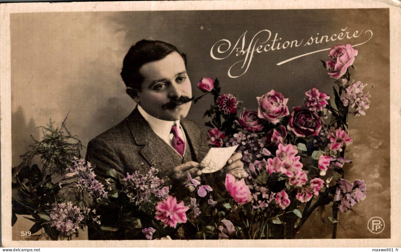 O5 - Carte Postale Fantaisie - Homme - Fleurs - Affection Sincère - Hommes