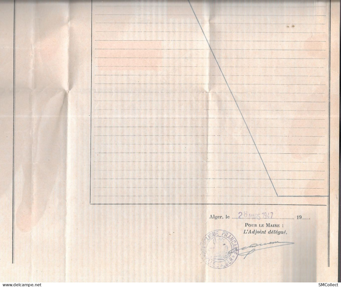Mars 1947. Pli Recommandé De La Mairie D'Alger. Certificat De Dépôt De Fournitures Requises. Grand Feuillet 30x45 Cm Env - Lettres & Documents