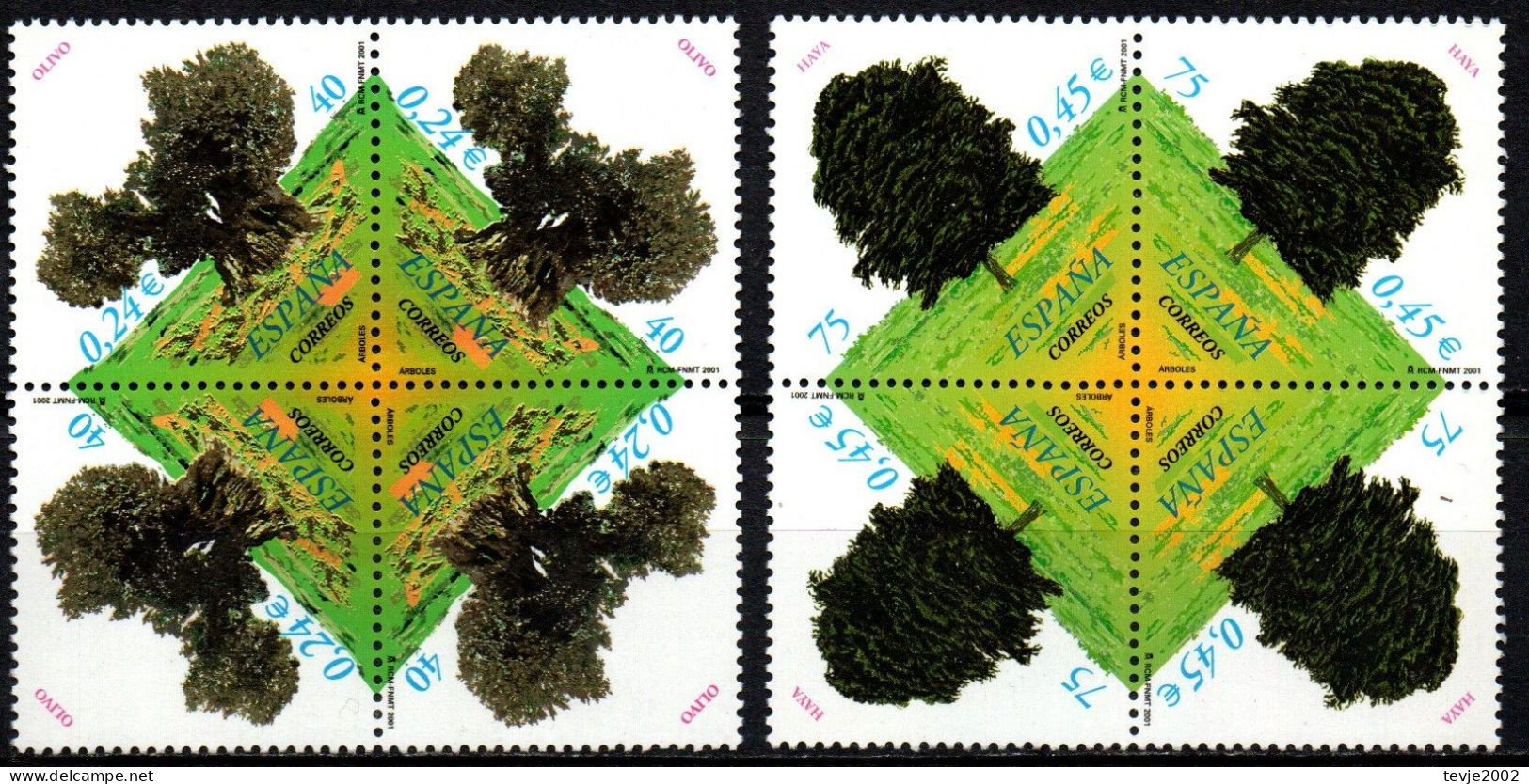 Spanien 2001 - Mi.Nr. 3637 - 3638 - Postfrisch MNH - Bäume Trees - Ungebraucht