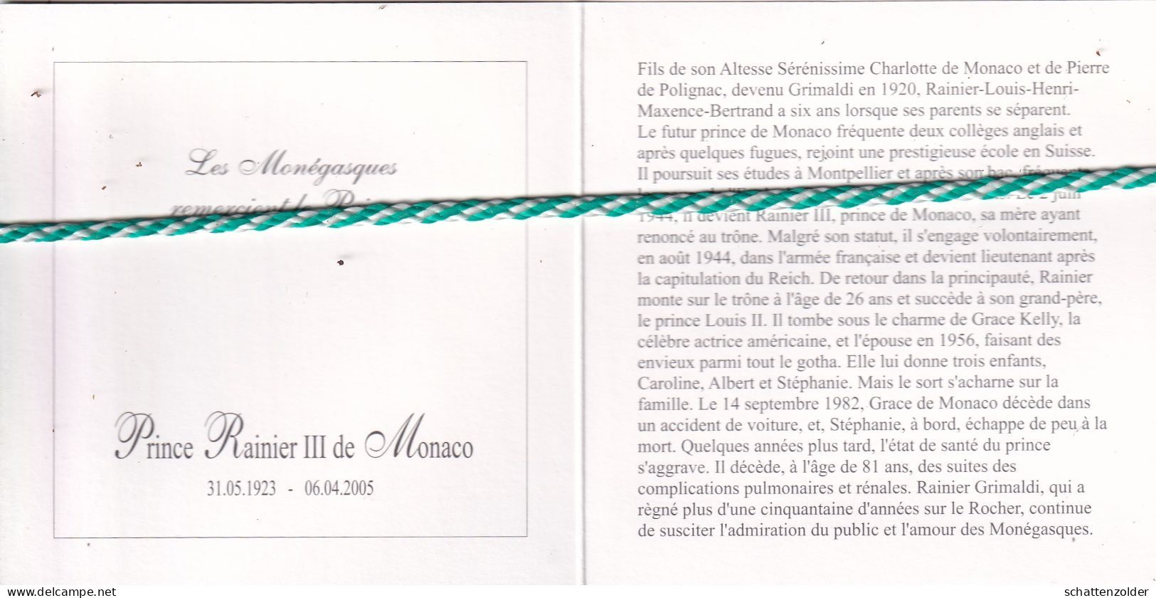Prince Rainier III De Monaco, 1923, 2005. Foto - Esquela