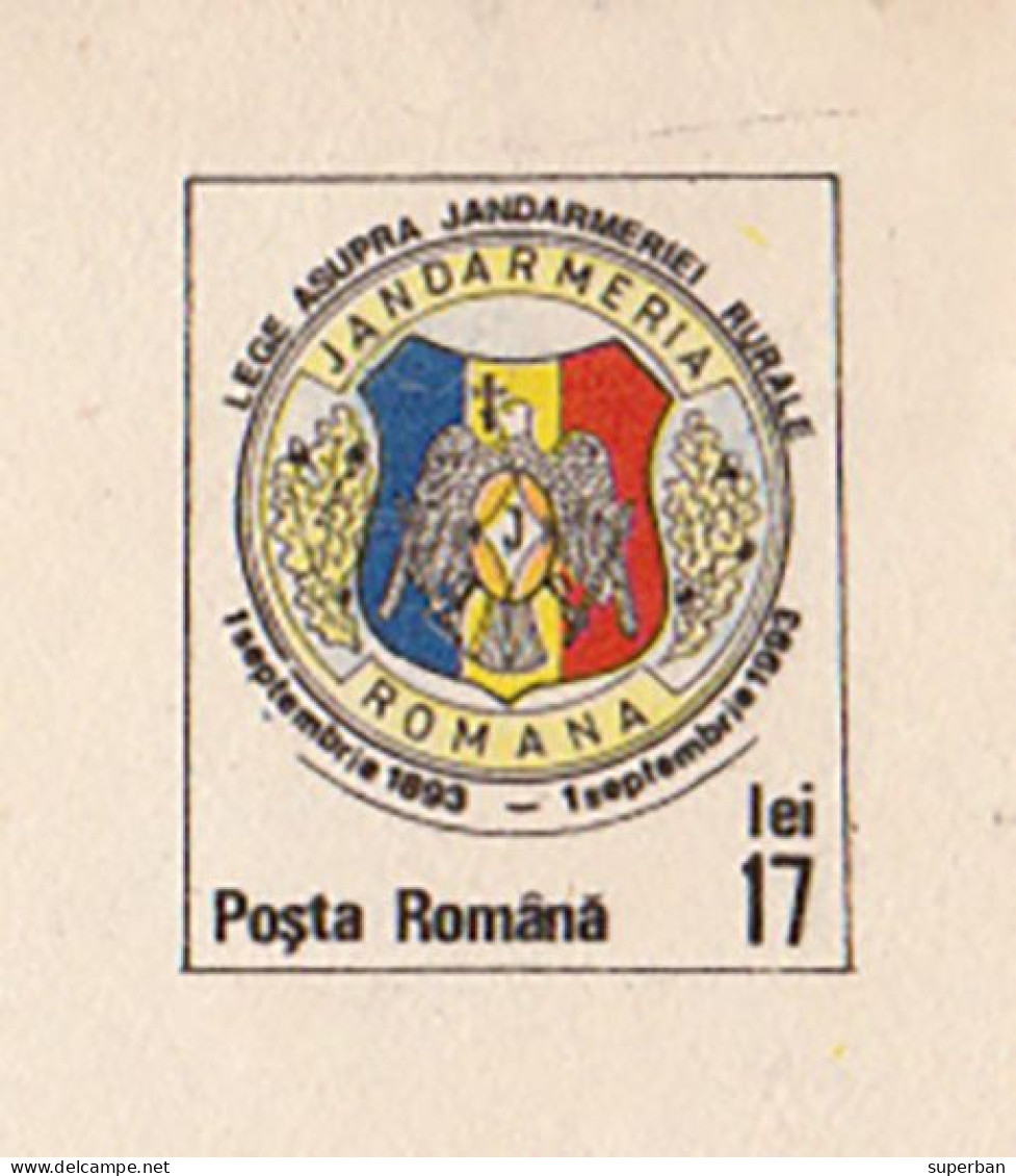 ROMANIA / GENDARMERIE ROUMAINE - 1993 - ENTIER POSTAL ILLUSTRÉ / STATIONERY PICTURE POSTCARD : 17 LEI (an659) - Ganzsachen