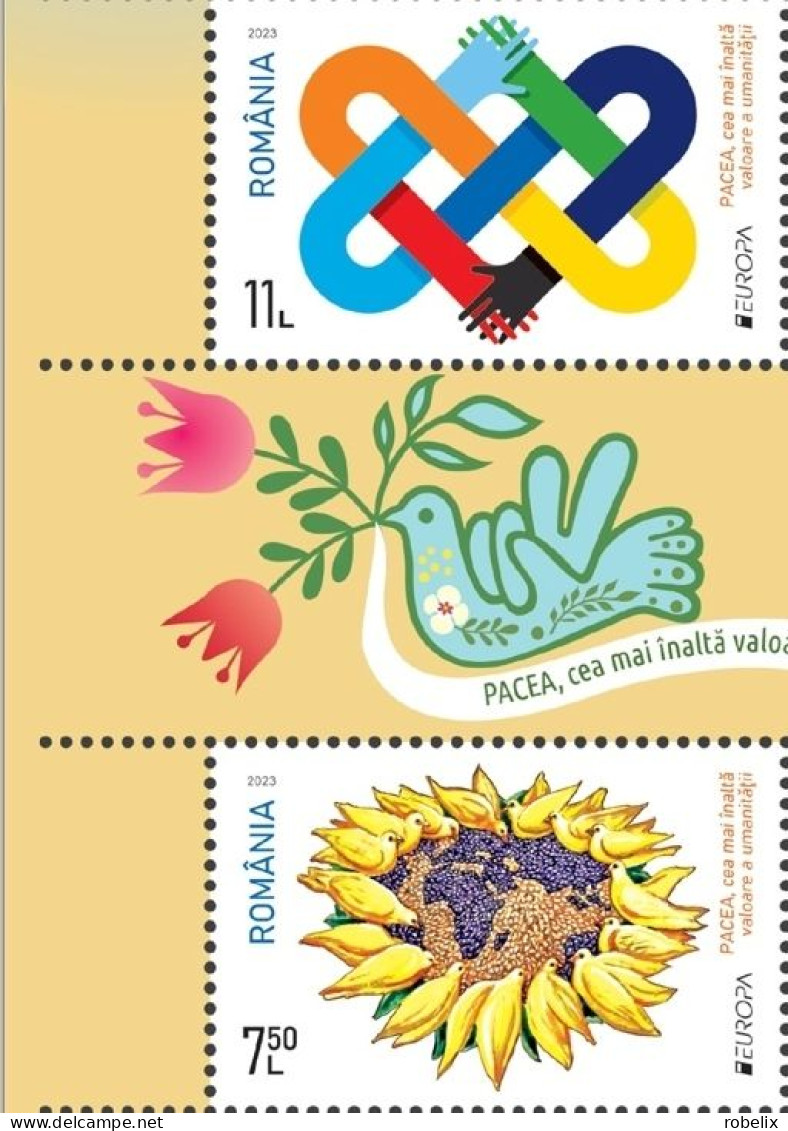 ROMANIA  2023  EUROPA CEPT- PEACE Set Of 2 Stamps With Label MNH** - 2023