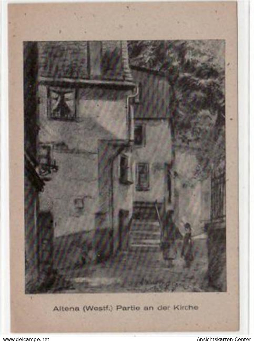 39059006 - Altena, Kuenstlerkarte Orig. Kohlezeichnung Von Josef Huelsmann, Partie A.d. Kirche. Tagung Des Briefmarkenh - Halver