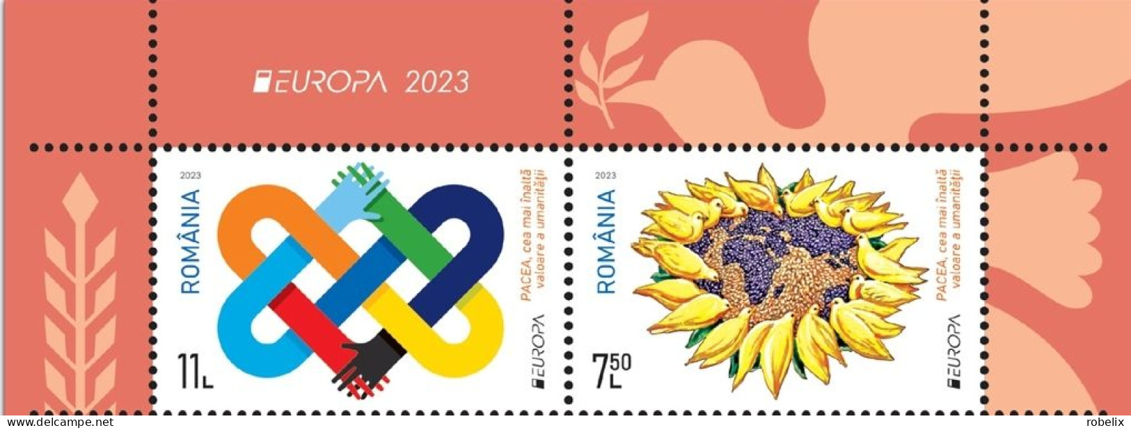 ROMANIA  2023  EUROPA CEPT- PEACE Set Of 2 Stamps With Label MNH** - 2023