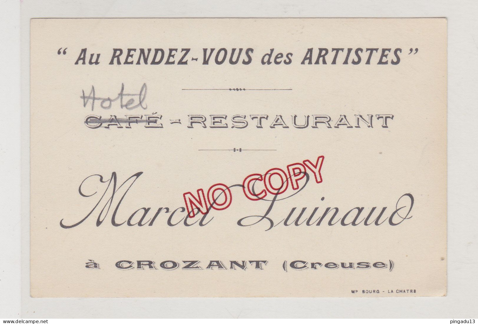 Fixe Carte De Visite Au Rendez-vous Des Artistes Marcel Luinaud Crozant Creuse - Tarjetas De Visita