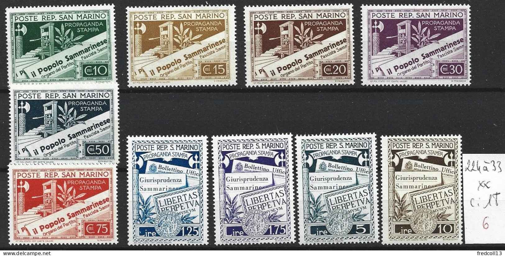 SAINT-MARIN 224 à 33 ** Côte 18 € - Unused Stamps