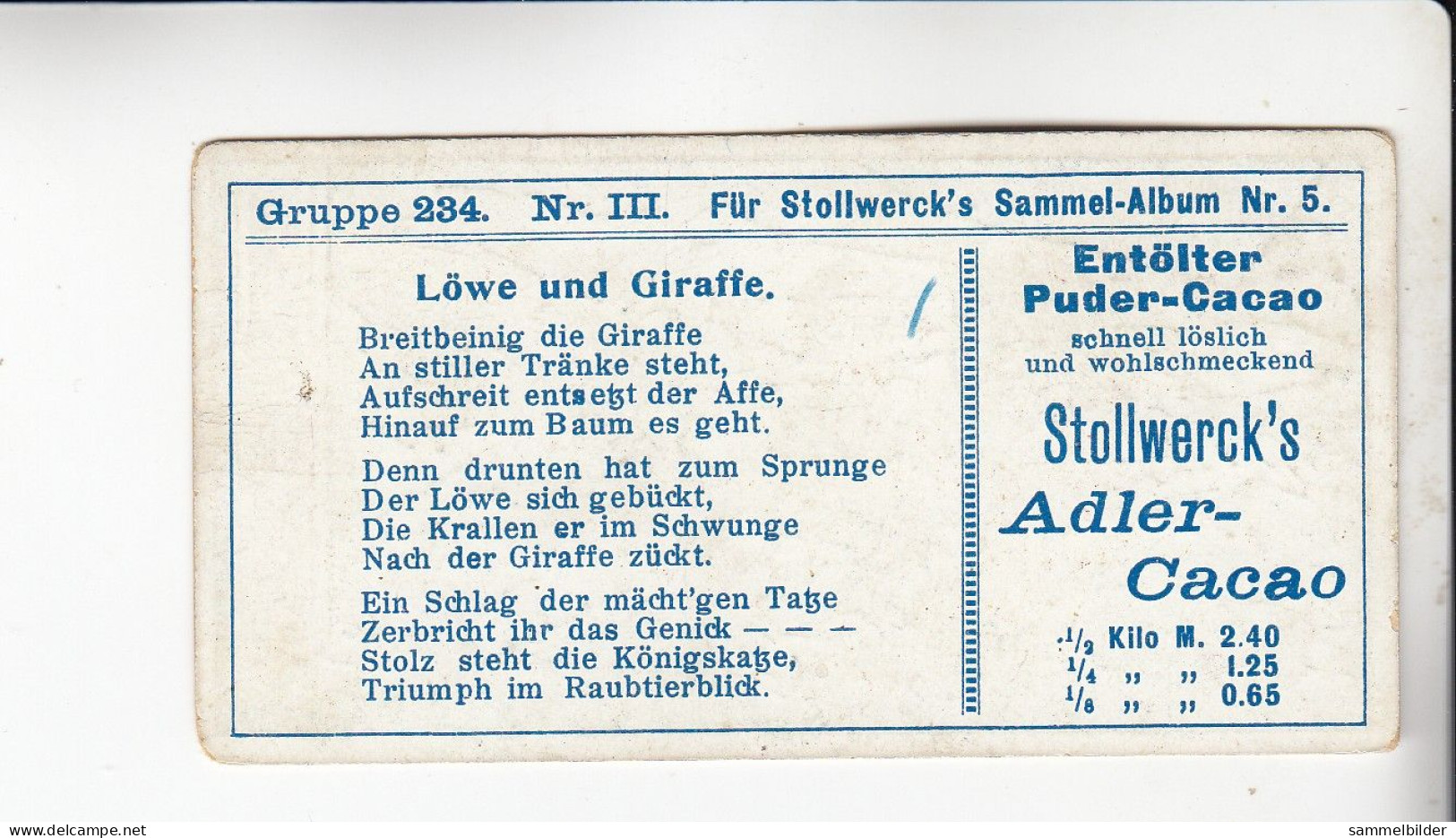 Stollwerck Album No 5 Tierkämpfe Löwe Und Giraffe     Grp 234#3 Von 1902 - Stollwerck