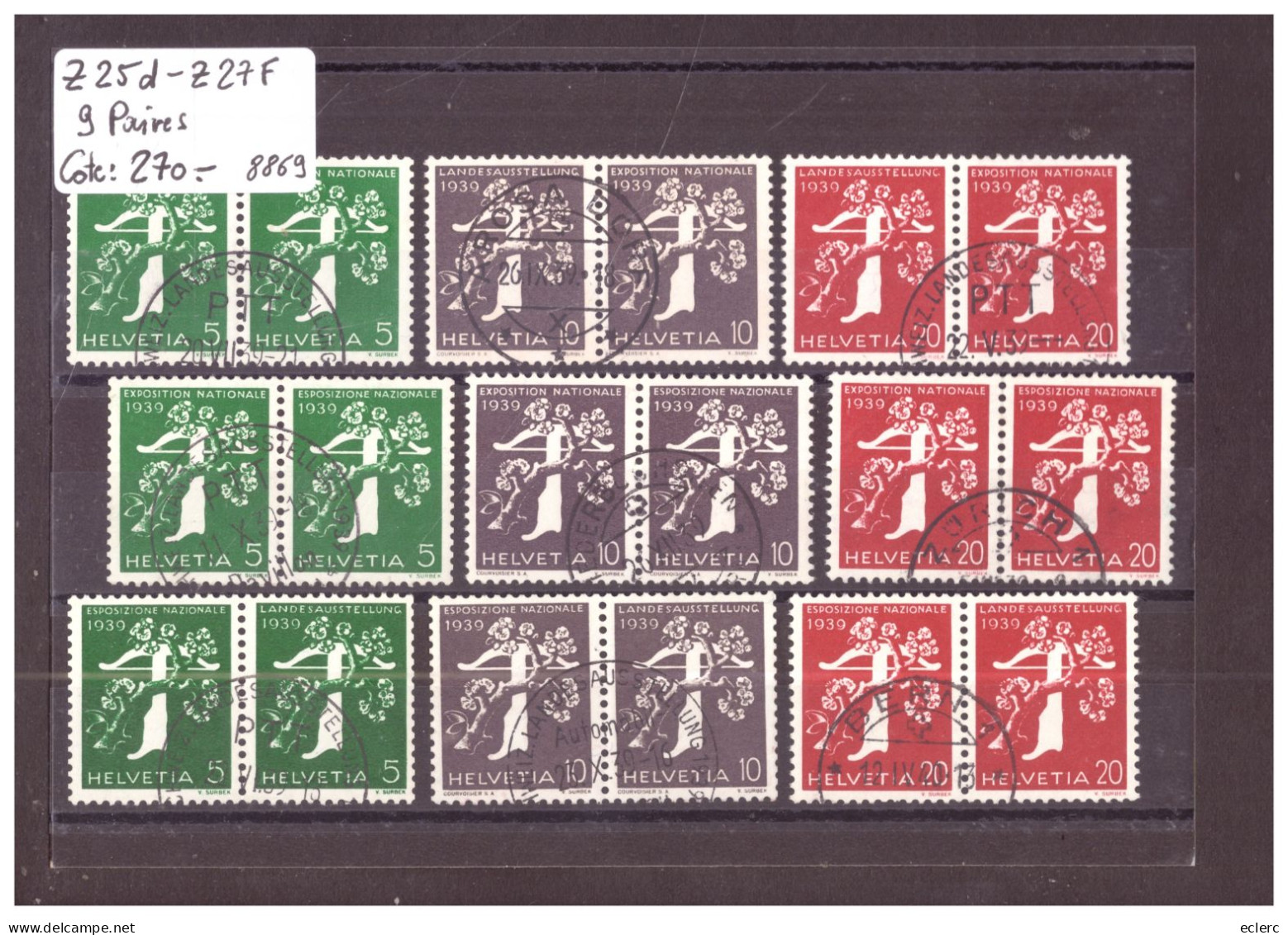 9 PAIRES / 3 LANGUES - TIMBRES DE ROULEAUX - No Z 25d-Z 27f  OBLITERES - COTE: 270.- - Coil Stamps