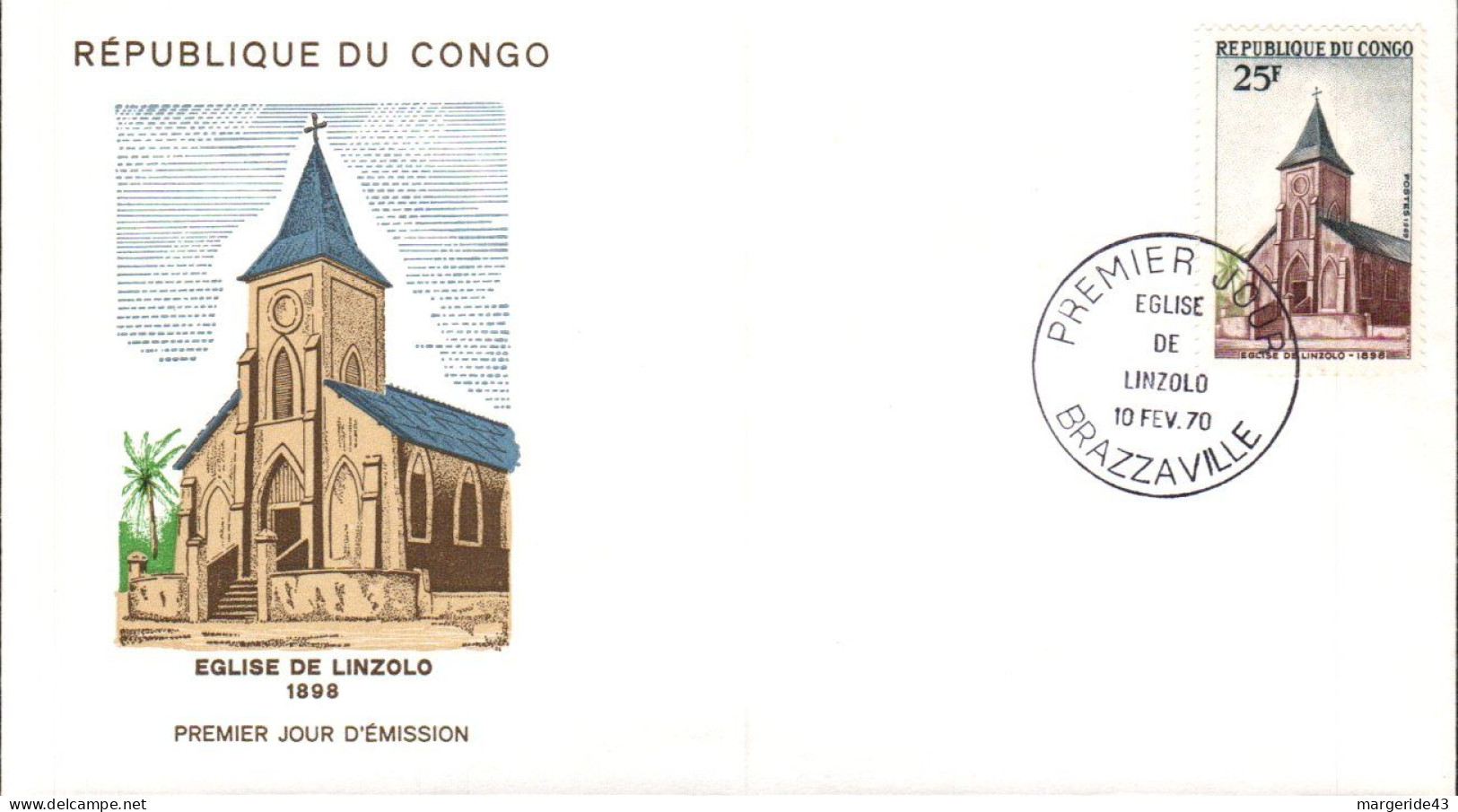 CONGO FDC 1970 EGLISE DE LINZOLO - FDC