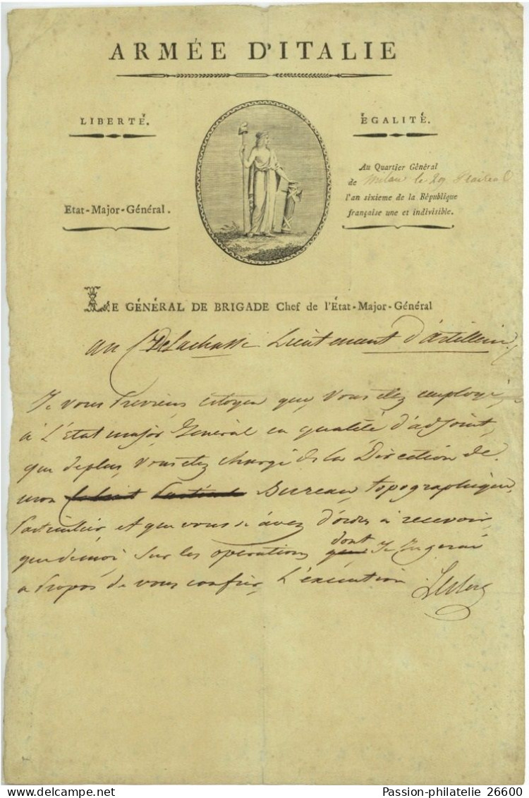 Victor Emmanuel LECLERC (1772-1802) General Epoux De Pauline Bonaparte Autographe Milano 1798 Italie Italia - Historische Dokumente