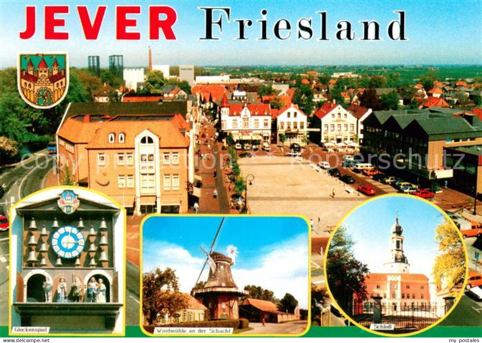 73671203 Jever Stadtpanorama Glockenspiel Windmuehle Schloss Jever - Jever