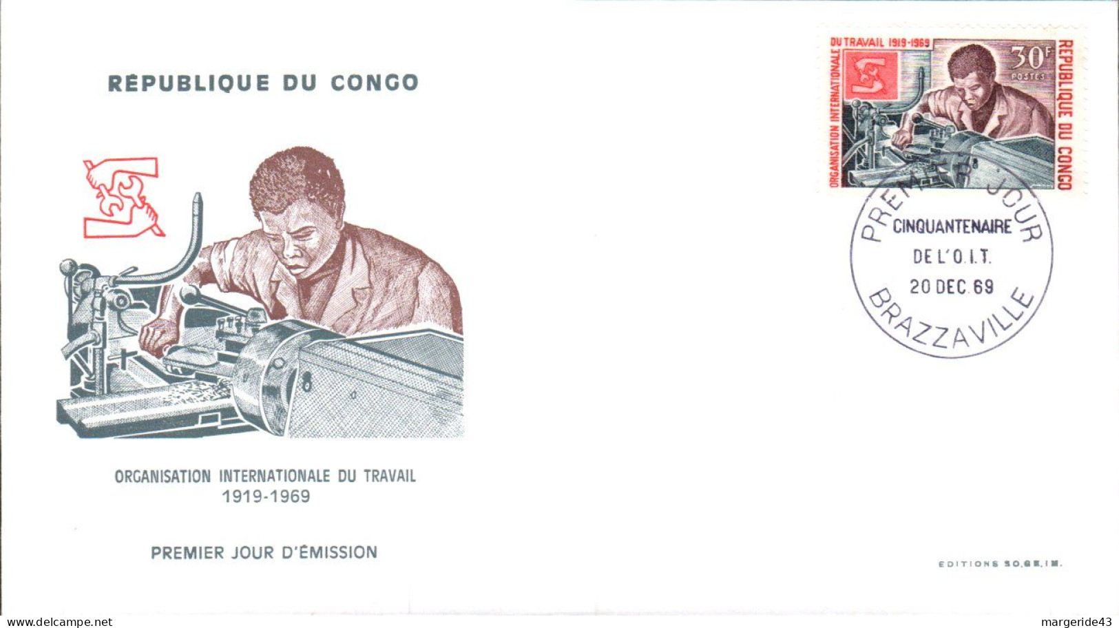 CONGO FDC 1969 50 ANS DE L'O I T - FDC