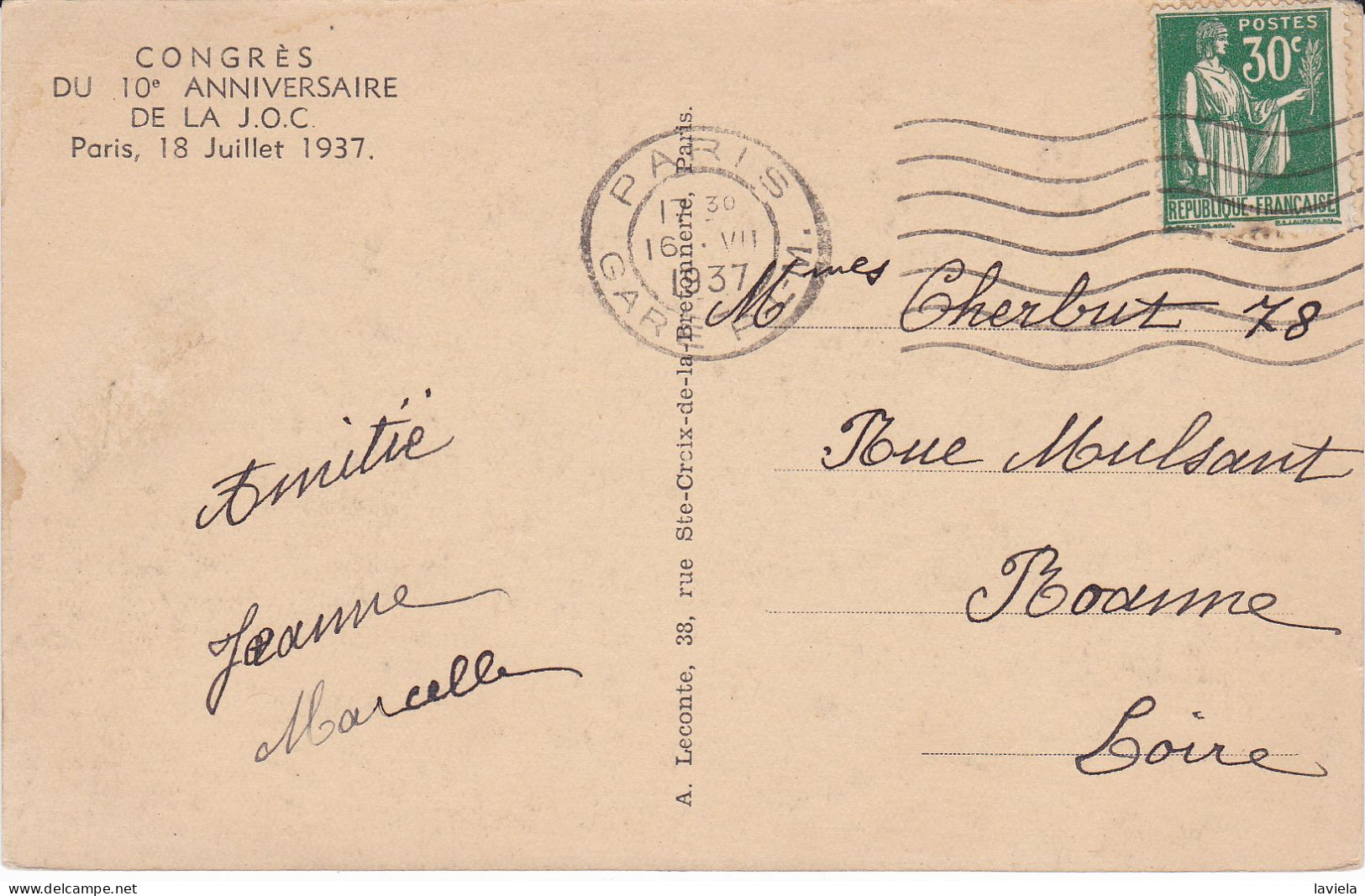 75 PARIS 15e - Chambre Des Députés - Circulée 1937 - Arrondissement: 15