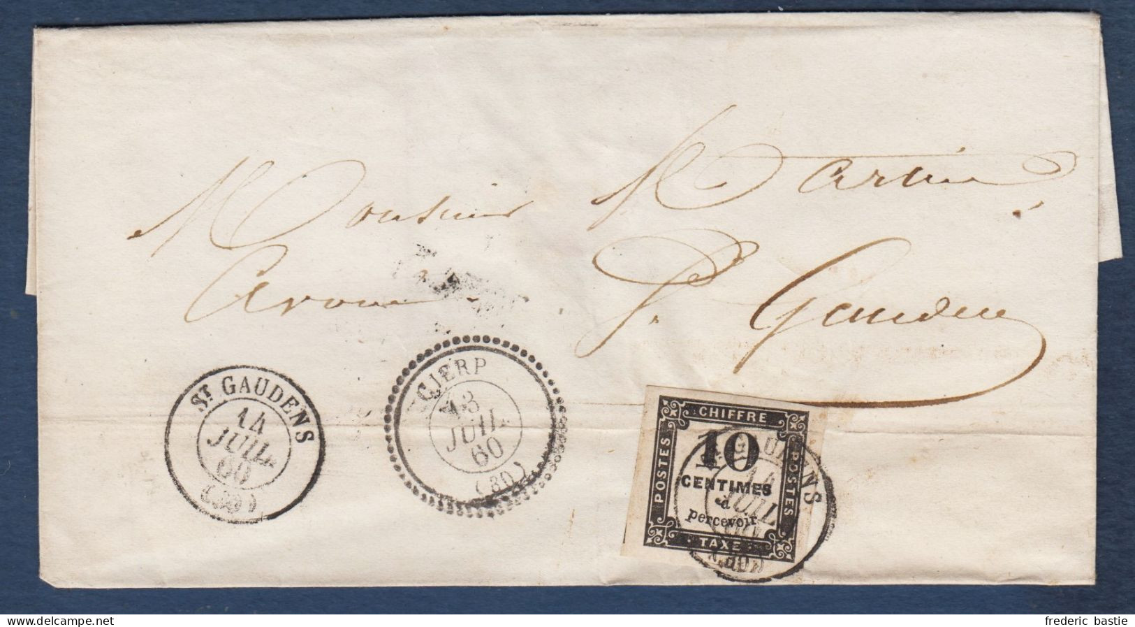 Haute Garonne - 10c Taxe N° 2 Sur Lettre De CIERP Pour St Gaudens - 1859-1959 Covers & Documents