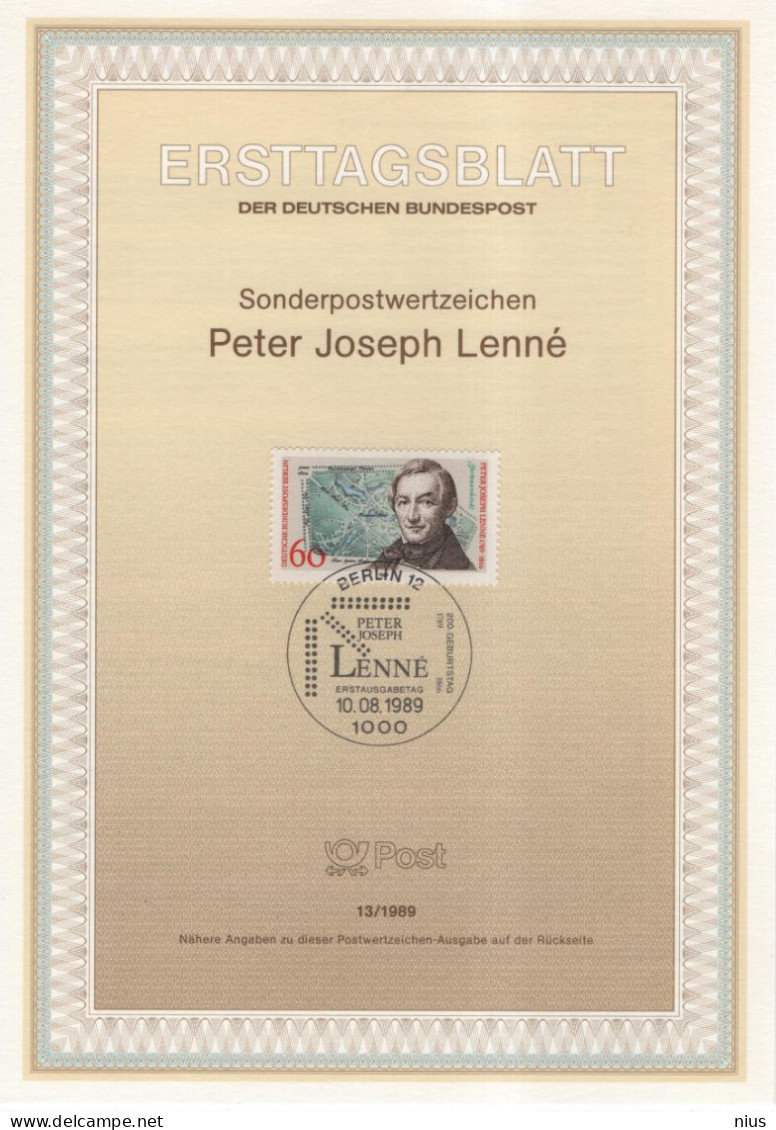Germany Deutschland 1989-13 Peter Joseph Lenne, Prussian Gardener And Landscape Architect, Canceled In Berlin - 1981-1990